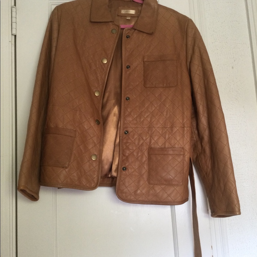 Brown quilted leather jacket